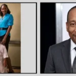 An informational split-screen image displaying actor Tony Cox with his family on the left panel, and a professional studio portrait of sports media personality Stephen A. Smith on the right.